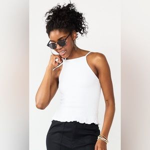 3/$20 Juniors' SO White Smocked High-Neck Adjustable Tank Top NWT LARGE